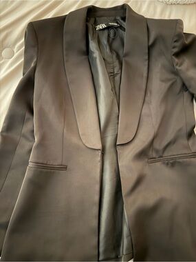 Zara Black Satin-Lapel Evening Blazer